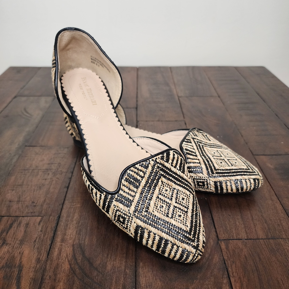 Isaac Mizrahi Black & Cream Woven Boho Women's Ballet Flats Sz 8.5 Academia